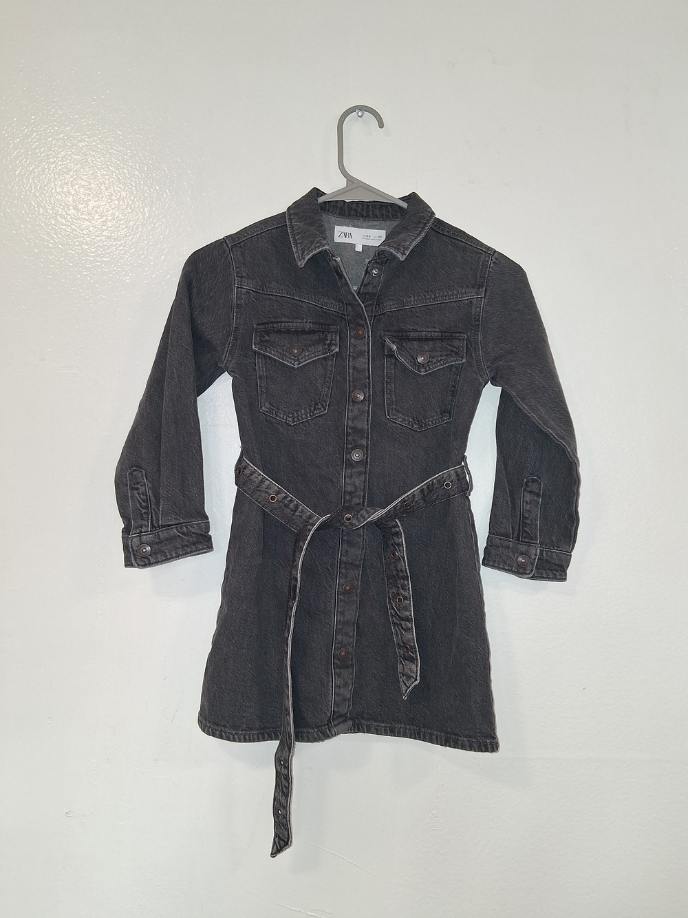 Zara Kids Black Denim Shirt Dress with Belt